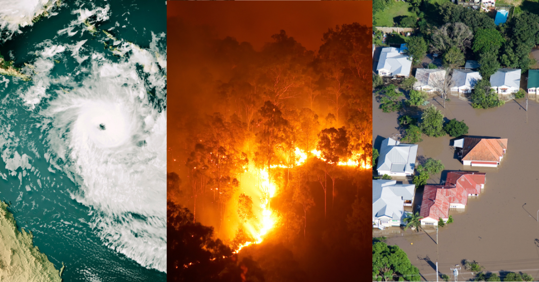 A photo showing 3 examples of high risk weather season