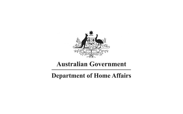 The Australian Government crest with wording "Australian Government Department of Home Affairs"