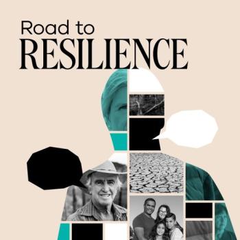 Road to Resilience text with a graphic of photos of people making up the shape of a person.