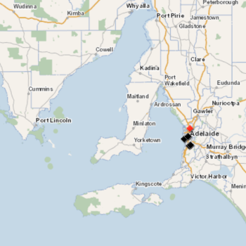 An incident map showing the southern part of South Australia.