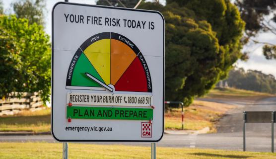 A fire danger rating sign.