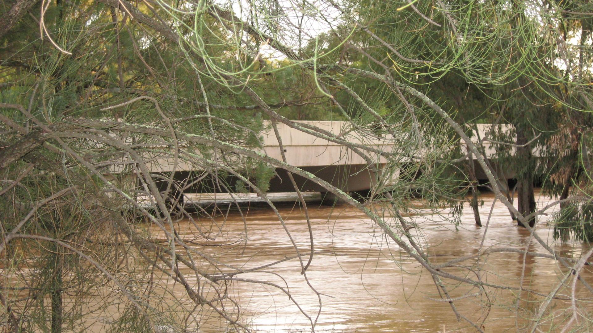 Flood water under a bridge